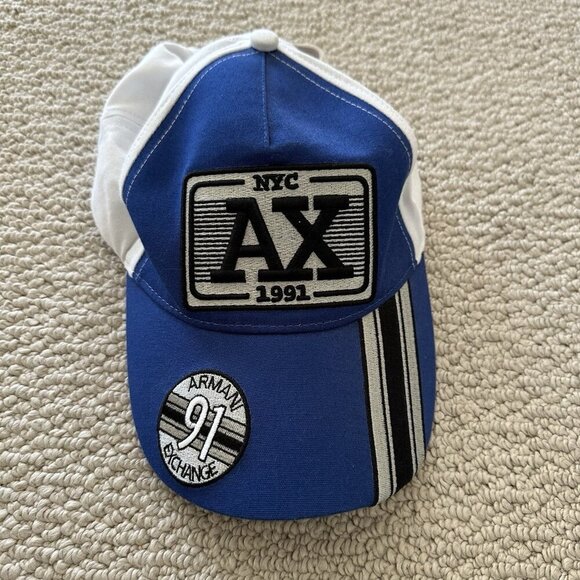 Armani Exchange Hat Cap Strapback One Size flex Blue White Vintage 90s retro - Picture 1 of 7